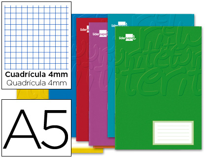 Libreta escolar Liderpapel A5 32h 60g/m² c/4mm. colores surtidos